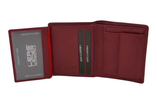 Mini Geldbörse mit Klappe dünn im Hochformat, flaches Portemonnaie mit RFID Schutz Folie mit Geschenk Box LEAS in Echt-Leder, rot