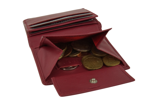Mini Geldbörse mit Klappe dünn im Hochformat, flaches Portemonnaie mit RFID Schutz Folie mit Geschenk Box LEAS in Echt-Leder, rot