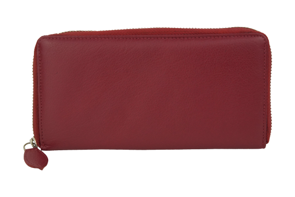 Große Vollleder Damen Geldbörse mit RFID Schutz Reißverschluss rundherum Damenlangbörse Portemonnaie Brieftasche lang LEAS in Echt-Leder, rot 19,5x9,5x2cm (BxHxT)