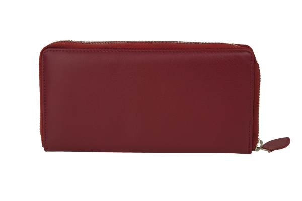 Große Vollleder Damen Geldbörse mit RFID Schutz Reißverschluss rundherum Damenlangbörse Portemonnaie Brieftasche lang LEAS in Echt-Leder, rot 19,5x9,5x2cm (BxHxT)