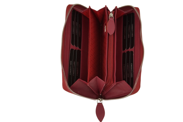 Große Vollleder Damen Geldbörse mit RFID Schutz Reißverschluss rundherum Damenlangbörse Portemonnaie Brieftasche lang LEAS in Echt-Leder, rot 19,5x9,5x2cm (BxHxT)