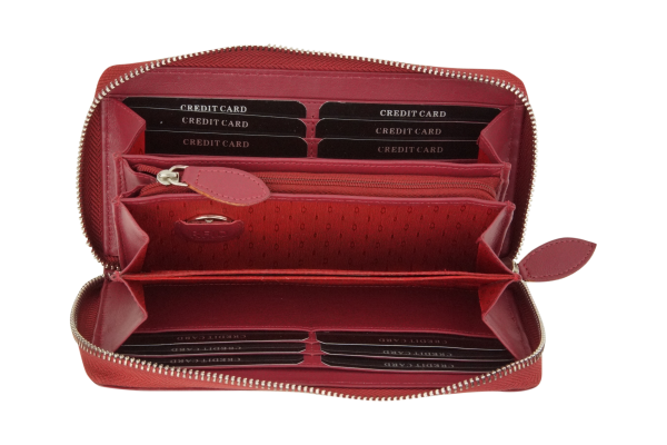 Große Vollleder Damen Geldbörse mit RFID Schutz Reißverschluss rundherum Damenlangbörse Portemonnaie Brieftasche lang LEAS in Echt-Leder, rot 19,5x9,5x2cm (BxHxT)