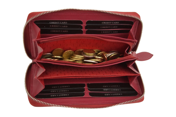 Große Vollleder Damen Geldbörse mit RFID Schutz Reißverschluss rundherum Damenlangbörse Portemonnaie Brieftasche lang LEAS in Echt-Leder, rot 19,5x9,5x2cm (BxHxT)