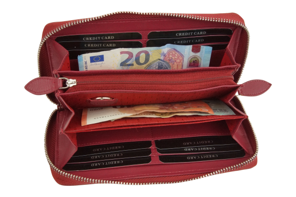 Große Vollleder Damen Geldbörse mit RFID Schutz Reißverschluss rundherum Damenlangbörse Portemonnaie Brieftasche lang LEAS in Echt-Leder, rot 19,5x9,5x2cm (BxHxT)