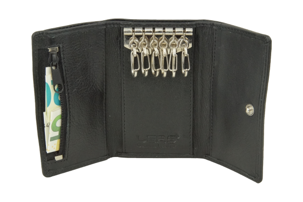 RFID Schlüsselgeldbörse und Schlüsseltasche gegen Datendiebstahl LEAS in Echt-Leder, schwarz