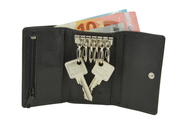 RFID Schlüsselgeldbörse und Schlüsseltasche gegen Datendiebstahl LEAS in Echt-Leder, schwarz