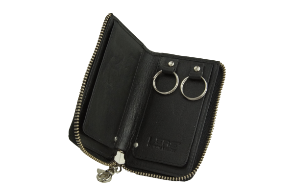 RFID Schlüsselgeldbörse und Schlüsseltasche mit Ringen gegen Datendiebstahl mit Reißverschluss rundherum LEAS in Echt-Leder, schwarz