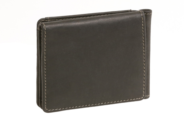 Dollar- & Money Clip Geldscheinklammer m. Münzfach im Vintage-Style LEAS in Echt-Leder, schwarz