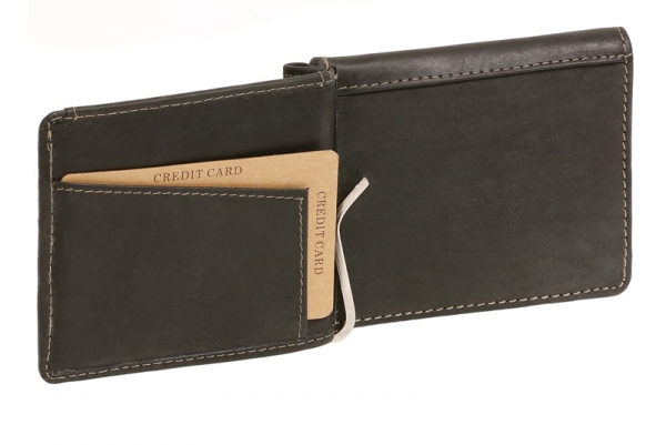 Dollar- & Money Clip Geldscheinklammer m. Münzfach im Vintage-Style LEAS in Echt-Leder, schwarz