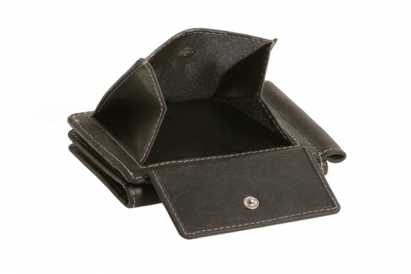 Dollar- & Money Clip Geldscheinklammer m. Münzfach im Vintage-Style LEAS in Echt-Leder, schwarz