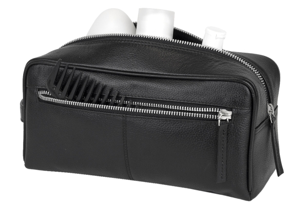 Unisex Kulturtasche und großer Waschbeutel wasserdicht sehr hochwertig LEAS in Echt-Leder, schwarz