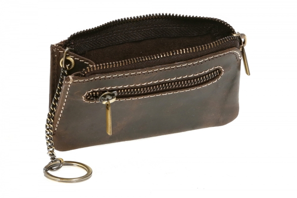 Schlüsseltasche natur robust mit 2 Ringen LEAS in Echt-Büffel-Leder, braun