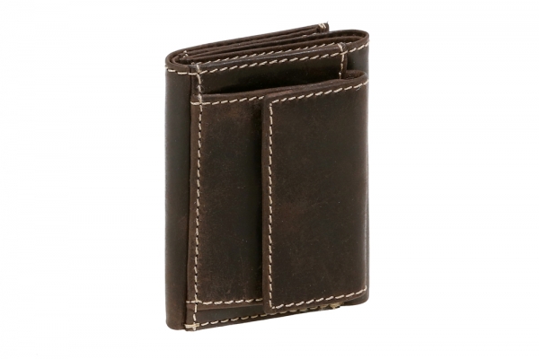 Mini Geldbörse kleines Portemonaie mit Geschenkbox LEAS in Echt-Büffel-Leder, braun