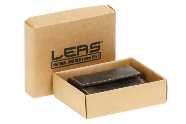 Mini Geldbörse kleines Portemonaie mit Geschenkbox LEAS in Echt-Büffel-Leder, braun
