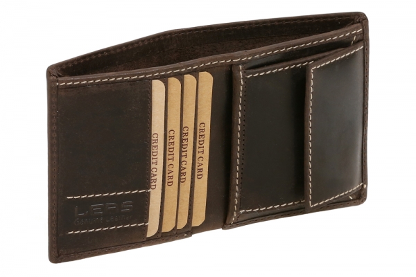 Kleine Mini-Geldbörse super flach & dünn mit Geschenkbox LEAS in Echt-Büffel-Leder, braun