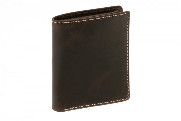 Kleine Mini-Geldbörse super flach & dünn mit Geschenkbox LEAS in Echt-Büffel-Leder, braun