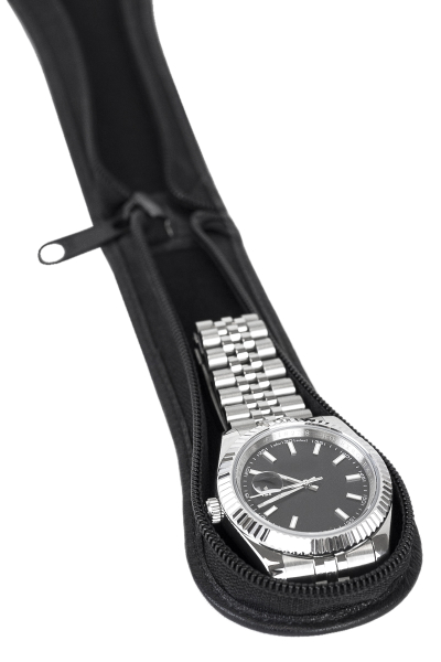 LEAS Uhrenetui für 1 Uhr mit Reißverschluss aus feinstem Rind Leder schwarz 15x6x2,5cm (BxHxT)